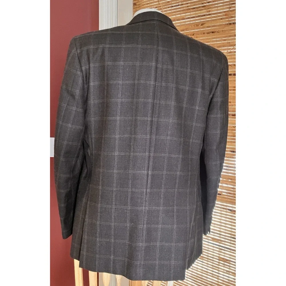 Men's Silk Wool Blazer Sport Coat Brown Windowpane Plaid 42R Farm Bureau‎